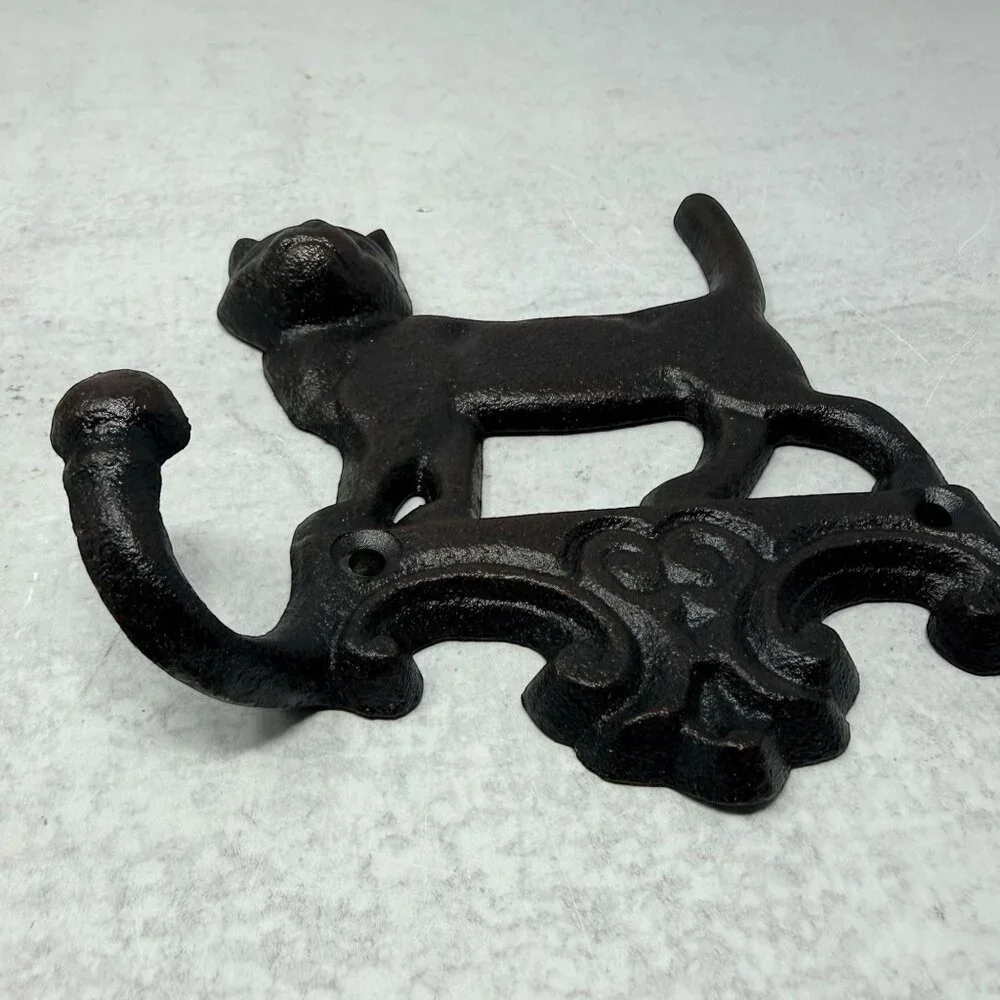 Cast Iron Cat Wall Hook Rustic Farmhouse Coat Hooks Vintage Style Entryway Decor